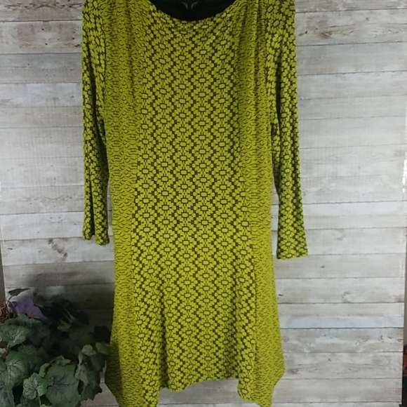 NWT, Peck and Peck Top, Chartreuse Boho Tunic or Dress Asymetrical Argyle, Sz L - Picture 10 of 11